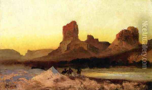 Indians At The Green River Oil Painting - Thomas Moran