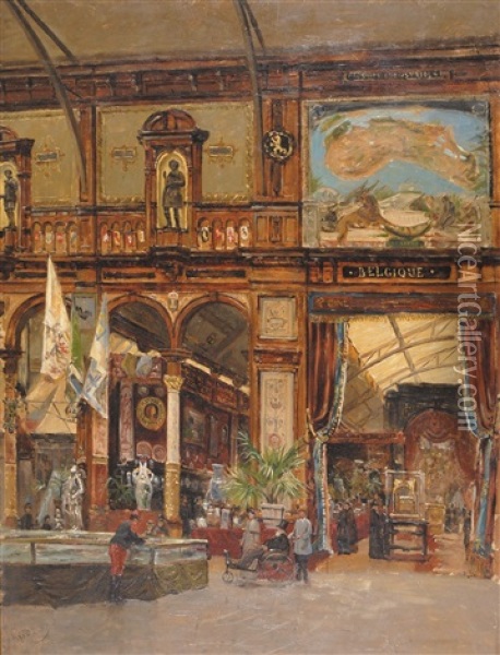 Interieur Van Het Belgisch Paviljoen Op De Wereldtentoonstelling In Parijs Oil Painting - Gustave Walckiers
