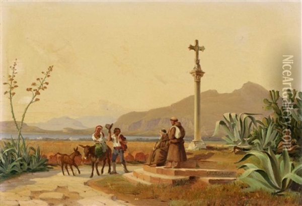 Das Kreuz Bei Palermo Oil Painting - Frederik (Fritz) Petzholdt
