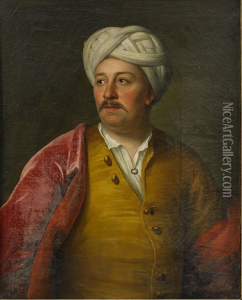 Man Med Turban Oil Painting - Johann (Jan) Kupetzki