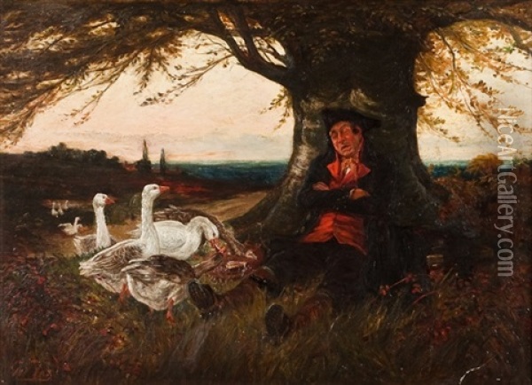 A Sleeping Gooseherder Oil Painting - George Fox