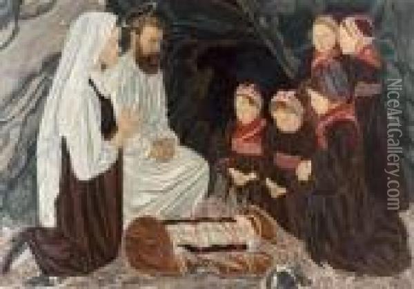 Heilige Familie Mit Betenden Wallisermadchen Oil Painting - Raphy Dalleves