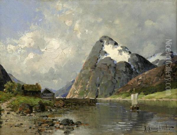 Fjordlandschaft Oil Painting - Johann Jungblutt