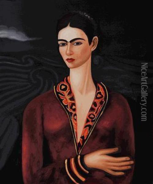 Self Portrait In A Velvet Dress Oil Painting - Frida Kahlo