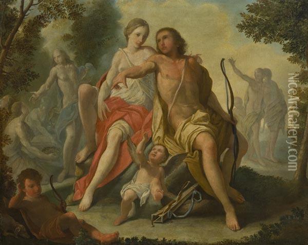 Paesaggio Con Apollo E Diana, Eros, Amorino E Figure Oil Painting - Jacob de Wit