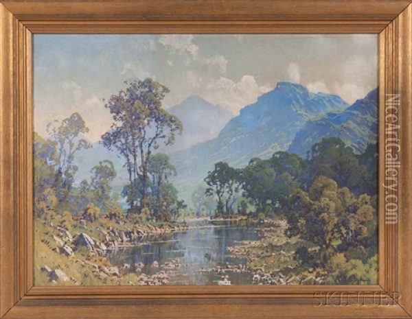 Mountain Lake Oil Painting - Hezekiah Anthony Dyer