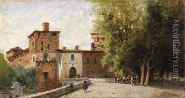 La Rocca Di Romano Dilombardia Oil Painting - Achille Dovera