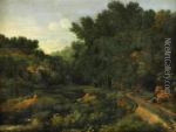 Pastoralt Landskap Med Figurstaffage Oil Painting - Gaspard Dughet Poussin