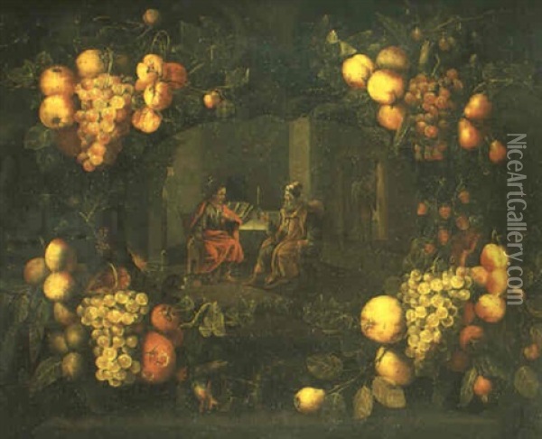 Guirnalda De Flores Con Cristo En Casa De Levi Oil Painting - Franciscus (Frans) van Eyckens