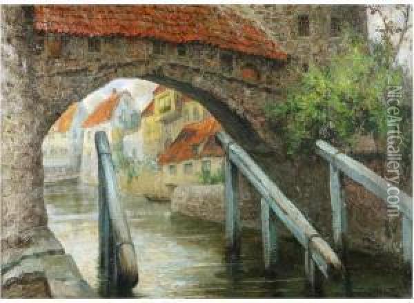 Bruges Canal View Oil Painting - Willy Van Riet