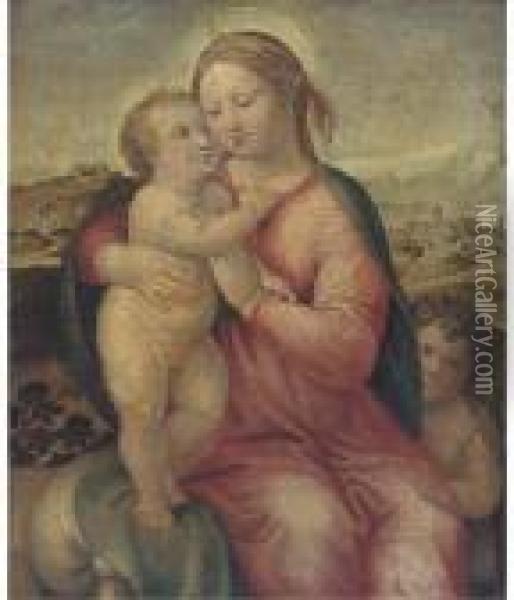The Madonna And Child With The Infant Saint John The Baptist Oil Painting - Raphael (Raffaello Sanzio of Urbino)