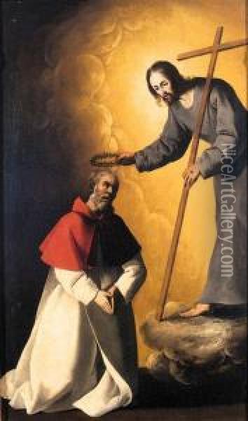 Christ Crowning A Friar Oil Painting - Francisco De Zurbaran