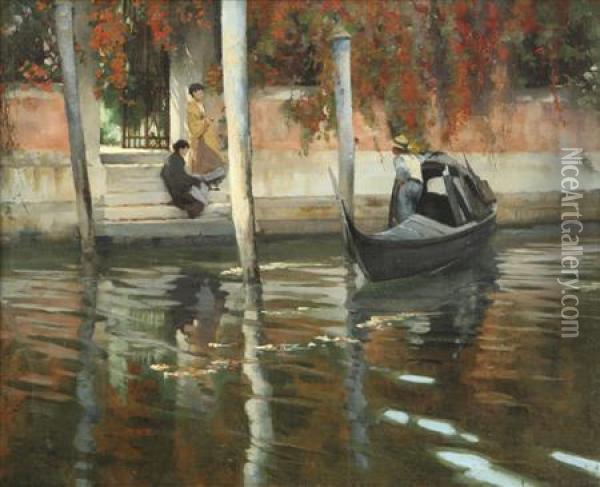 A Touch Of Autumn, Venice Oil Painting - Alexander Mann