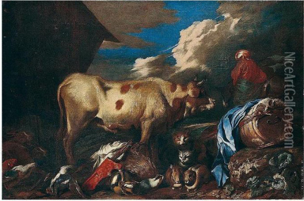 Noah Leading The Animals Out Of The Ark Oil Painting - Giovanni Benedetto Castiglione