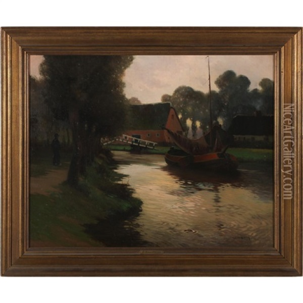 Canal Scene Oil Painting - George Ames Aldrich