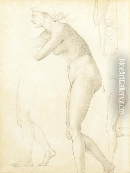 Study For The Figure Of Galatea In The Godhead Fires, No. 3 In The Pygmalion Series Oil Painting - Sir Edward Coley Burne-Jones