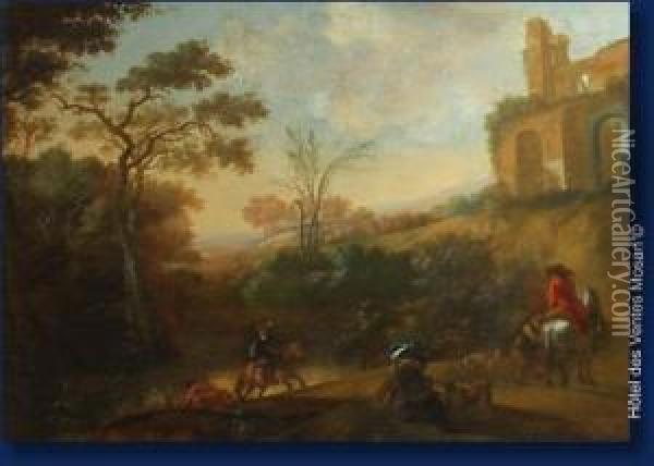 Paysage De Campagne Aux Cavaliers. Oil Painting - Lodewyck van Ludick