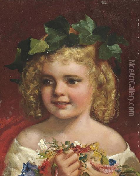 A Child Holding A Posy, Ivy In Her Hair Oil Painting - James Sant