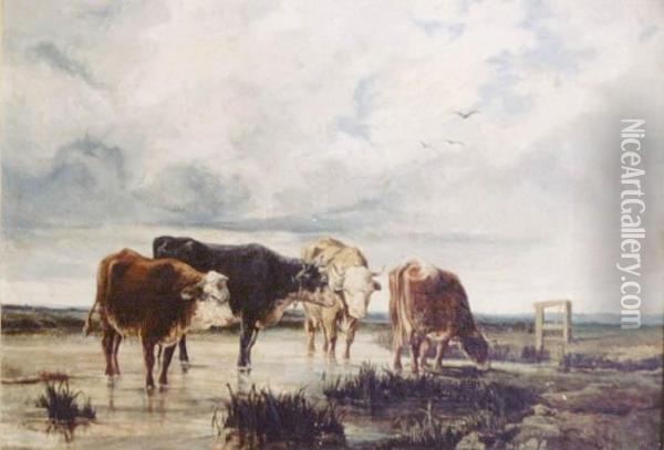 Krowy U Wodopoju (1840) Oil Painting - Hippolyte De Boug D'Orschwillier