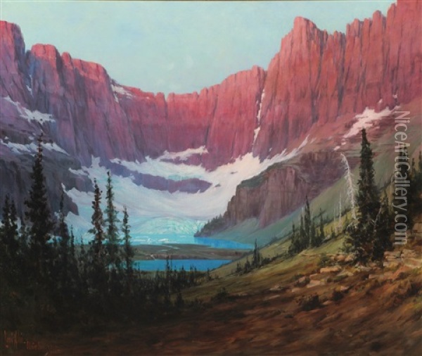 Iceberg Lake - Glacier Park Oil Painting - Louis B. Akin