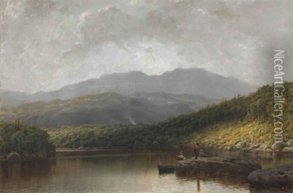 Lake Scene With Figures Oil Painting - George Lafayette Clough