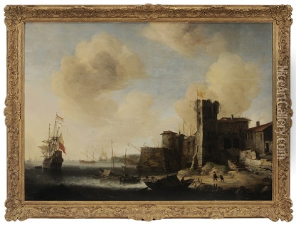 Mediterranean Harbor Scene Oil Painting - Jan Abrahamsz. Beerstraten