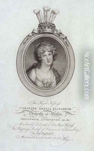 Her Royal Highness Caroline Amelia Elizabeth Princess of Wales 1768-1821 Oil Painting - Hoyer, Cornelius