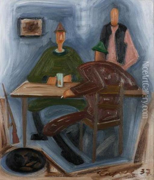 Huntsmen In A Pub Oil Painting - Josef Capek