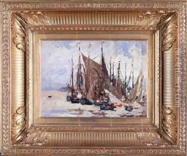 Boats In A Harbor Oil Painting - Albert Matignon