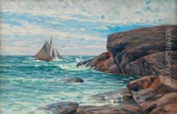 A Sailboat By The Shore Oil Painting - Woldemar Toppelius