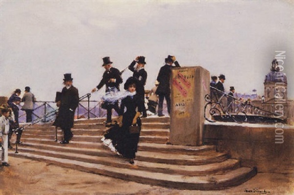 Pont Des Arts: Windy Day Oil Painting - Jean Beraud