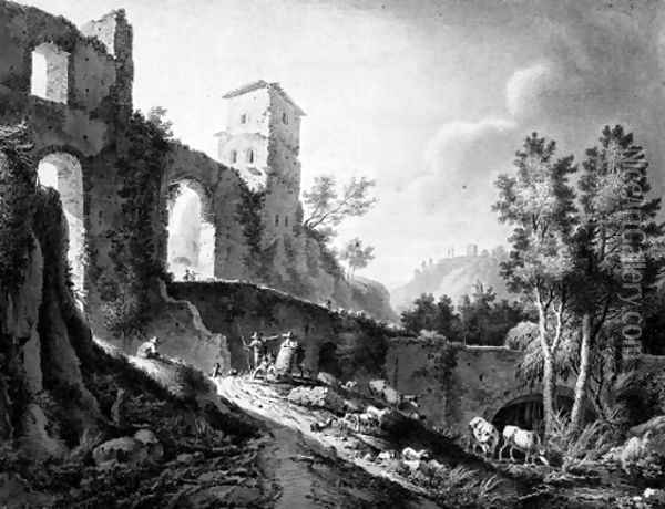 The ruins of a Roman aquaduct Oil Painting - Dutch School