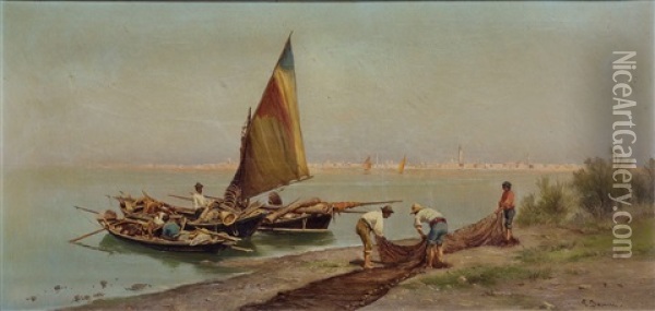 Fischerboote Vor Venedig Oil Painting - Pietro Barucci