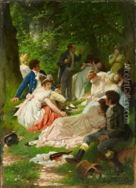 Das Picknick Oil Painting - Eugen Johann Georg Klimsch