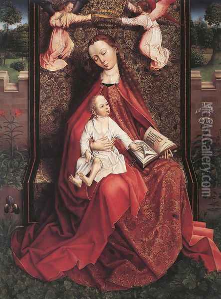 Virgin and Child Crowned by Two Angels Oil Painting - Unknown Painter