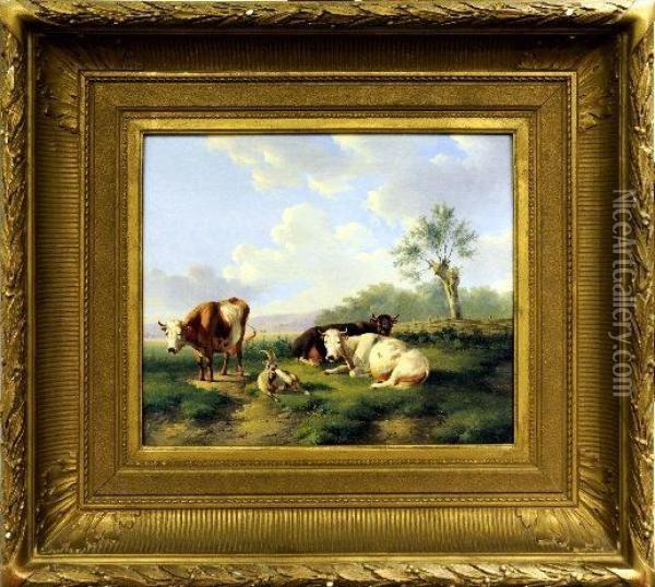 [vache Et Bouc Dans Les Pres] Oil Painting - Albertus Verhoesen