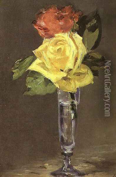 Roses in a Champagne Glass 1882 Oil Painting - Edouard Manet
