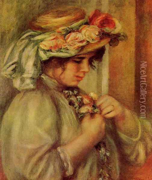 Young Girl In A Hat Oil Painting - Pierre Auguste Renoir