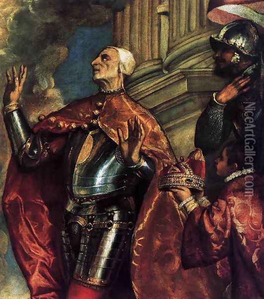 Doge Antonio Grimani Kneeling Before the Faith (detail 1) Oil Painting - Tiziano Vecellio (Titian)