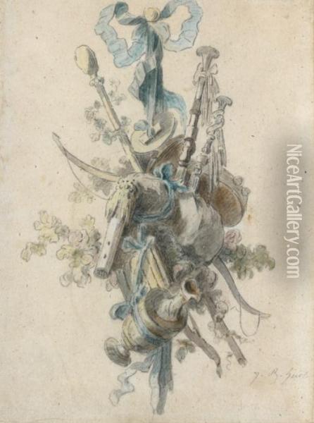 Ensemble De Six Trophees Allegoriques Oil Painting - Jean-Baptiste Huet I