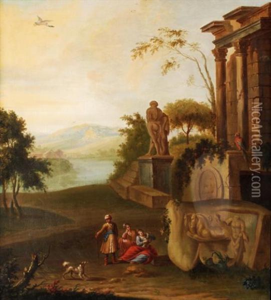 Figuresresting By Classical Ruins Oil Painting - Pieter Rysbrack