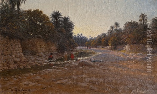 Jeunes Enfants Jouant Dans Un Oued Oil Painting - Antoine Gadan