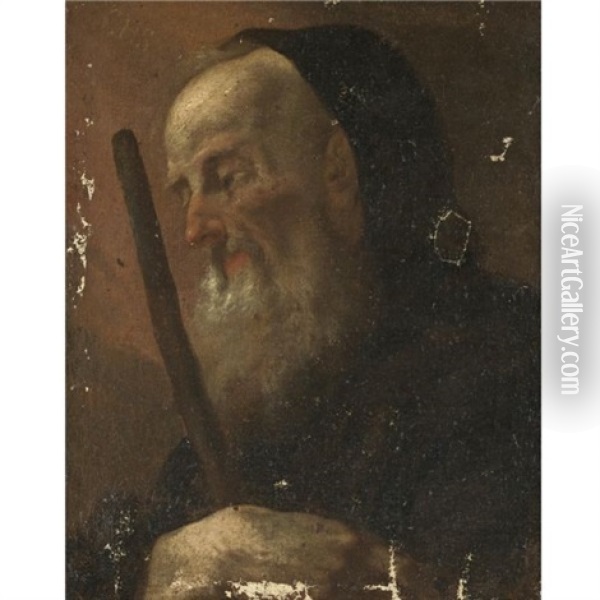 Study Of A Bearded Hermit Saint (anthony The Great?) Oil Painting - Giovanni Battista Piazzetta