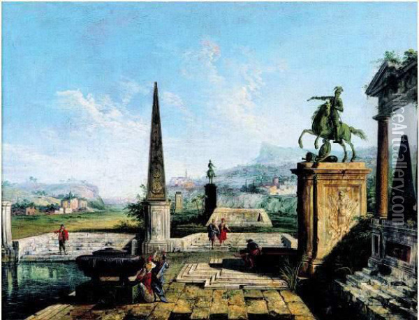 Caprice Avec Obelisque Et Monuments Equestres Oil Painting - Jacopo Paolo Di Marieschi