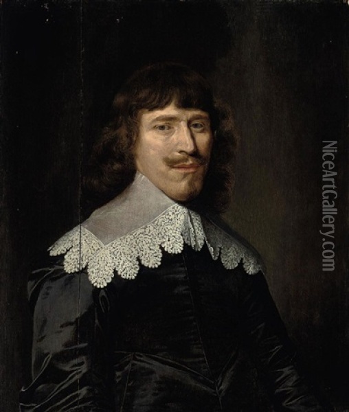 Portrait Of A Gentleman, In A Black Doublet With A Lace Collar Oil Painting - Anthonie Palamedesz