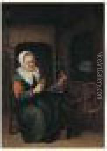 Une Fileuse Dans Un Interieur Hollandais Oil Painting - Abraham de Pape