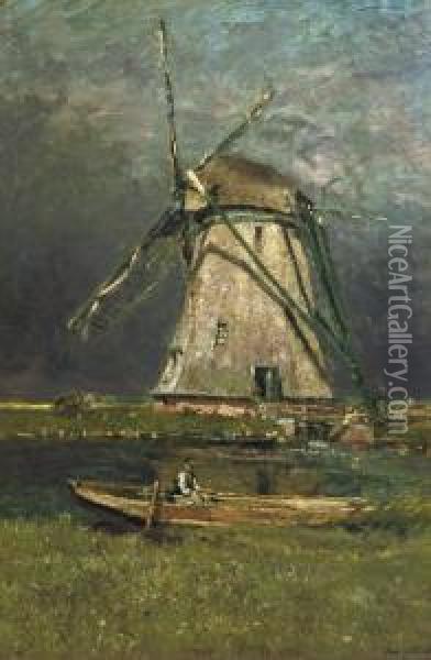 Fishing By The Mill Oil Painting - Frans Courtens