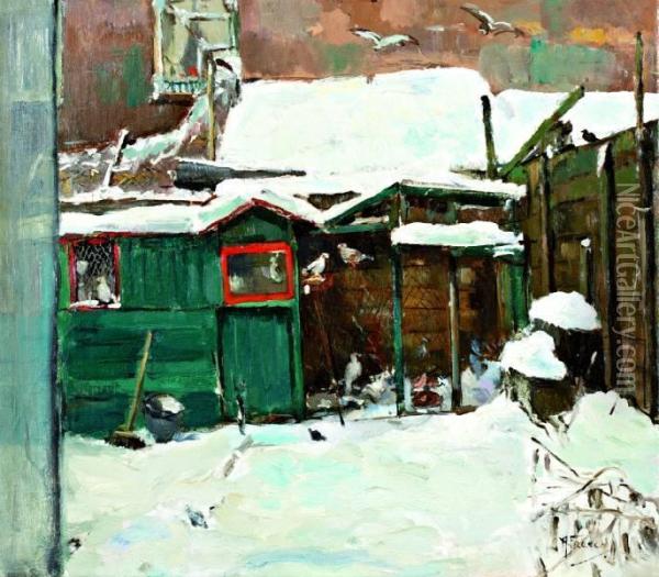 Winters Binnenplaatsje Met Voliere Oil Painting - Abraham Fresco