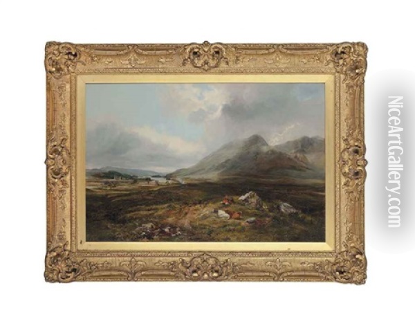A Picnic In The Highlands, With Loch Awe Beyond Oil Painting - Alexander Fraser the Younger