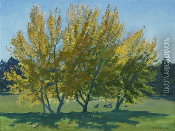 Poplars At Bowral Oil Painting - Elioth Gruner